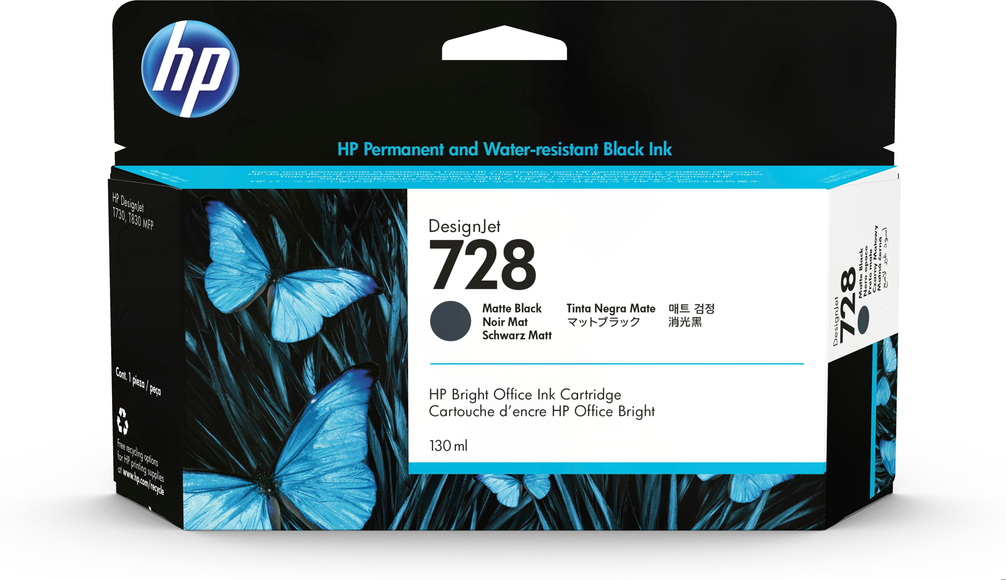 Bild von HP 728 130-ml Matte Black DesignJet Ink Cartridge - Standardertrag - Tinte auf Pigmentbasis - Tinte auf Farbstoffbasis - 130 ml - 1 Stück(e) - Einzelpackung