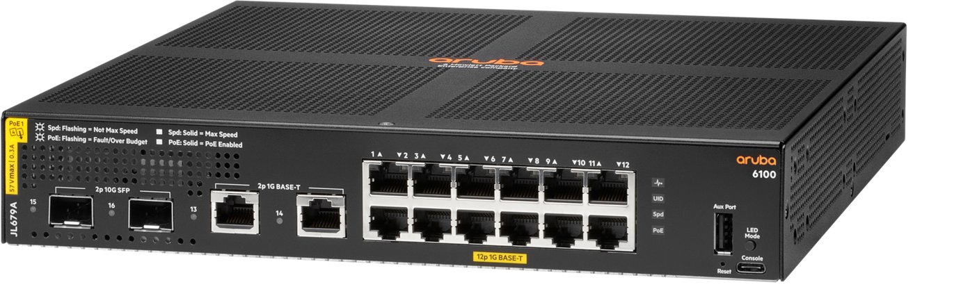 Bild von HPE Networking CX 6100 12G Class4 PoE 2G/2SFP+ 139W Switch - Managed - L3 - Gigabit Ethernet (10/100/1000) - Power over Ethernet (PoE) - Rack-Einbau - 1U