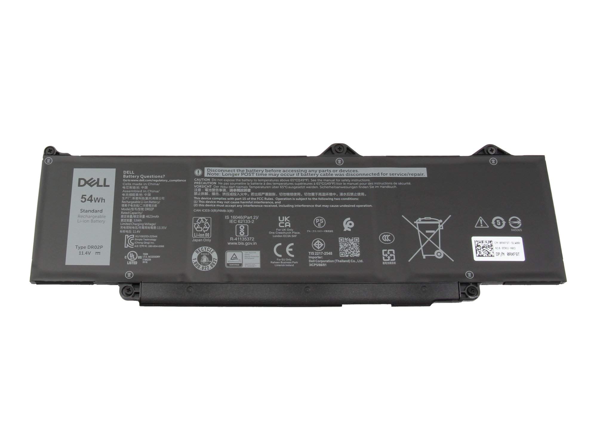 Bild von Dell Btry Pri 54Whr 3C Lith Smp RXF9T - Batterie - 4.623 mAh