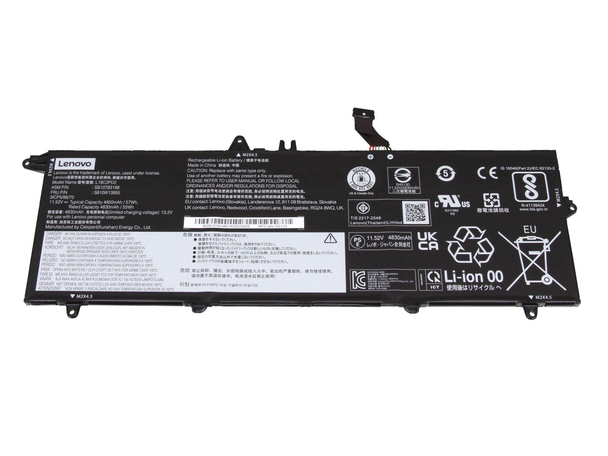 Bild von Lenovo 57Wh Lithium-Ion internal battery for - Batterie - 4.922 mAh